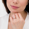 Thumbnail Image 1 of Pear-Shaped Morganite and 1/2 CT. T.W. Diamond Scallop Frame Bridal Set in 14K Rose Gold