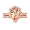 Thumbnail Image 4 of Pear-Shaped Morganite and 1/2 CT. T.W. Diamond Scallop Frame Bridal Set in 14K Rose Gold