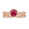 Thumbnail Image 4 of 6.0mm Ruby and 1/5 CT. T.W. Diamond Frame Geometric Shank Bridal Set in 14K Rose Gold