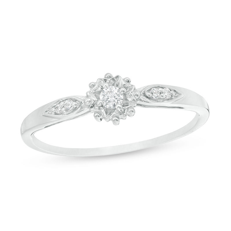 1/15 CT. T.W. Diamond Sunburst Promise Ring in 10K White Gold