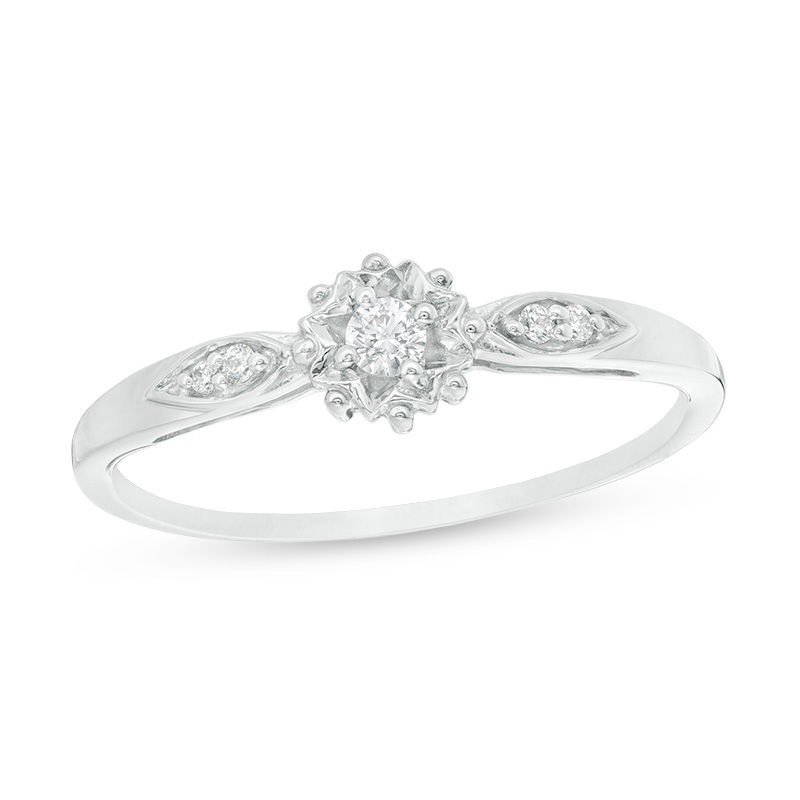 Main Image 1 of 1/15 CT. T.W. Diamond Sunburst Promise Ring in 10K White Gold