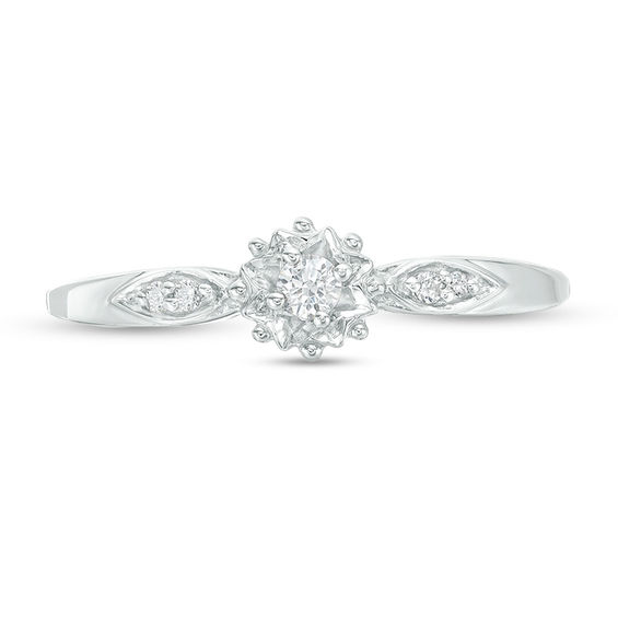 1/15 CT. T.w. Diamond Sunburst Promise Ring in 10K White Gold