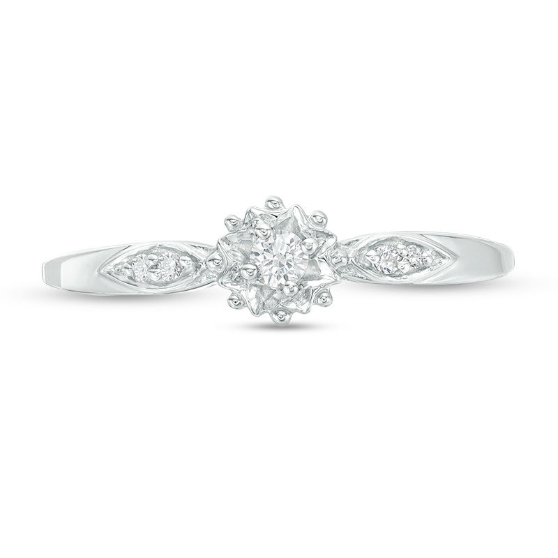 Main Image 4 of 1/15 CT. T.W. Diamond Sunburst Promise Ring in 10K White Gold