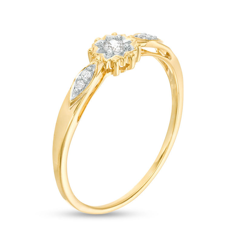 Main Image 3 of 1/15 CT. T.W. Diamond Sunburst Promise Ring in 10K Gold