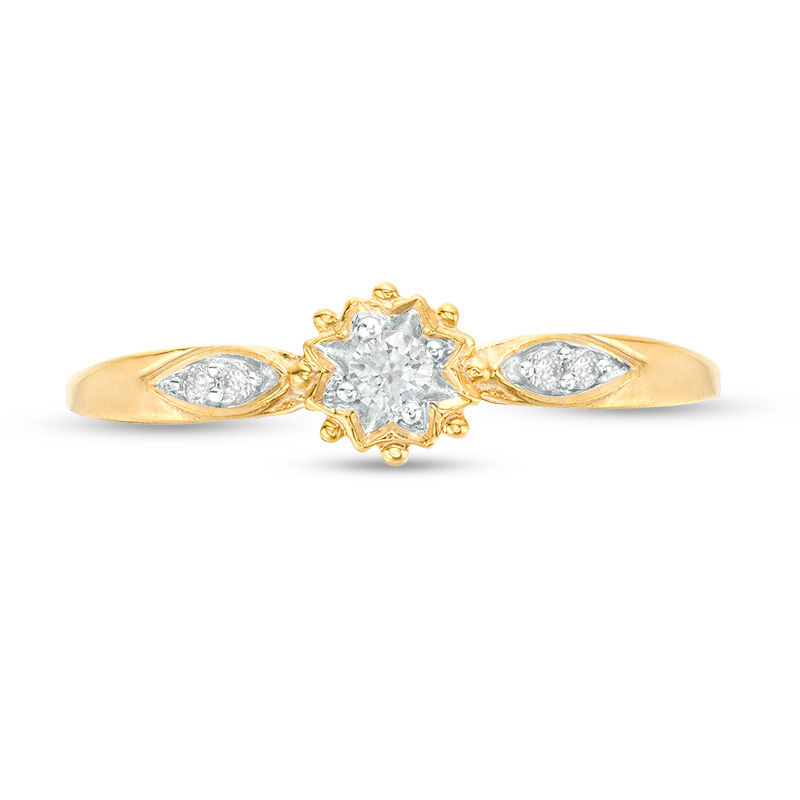 Main Image 4 of 1/15 CT. T.W. Diamond Sunburst Promise Ring in 10K Gold