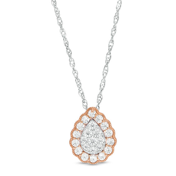 1/3 CT. T.W. Composite Teardrop Diamond Scallop Frame Vintage-Style Pendant in 10K Two-Tone Gold 1/3 CT. T.W. Composite Teardrop Diamond Scallop Frame Vintage-Style Pendant in 10K Two-Tone Gold