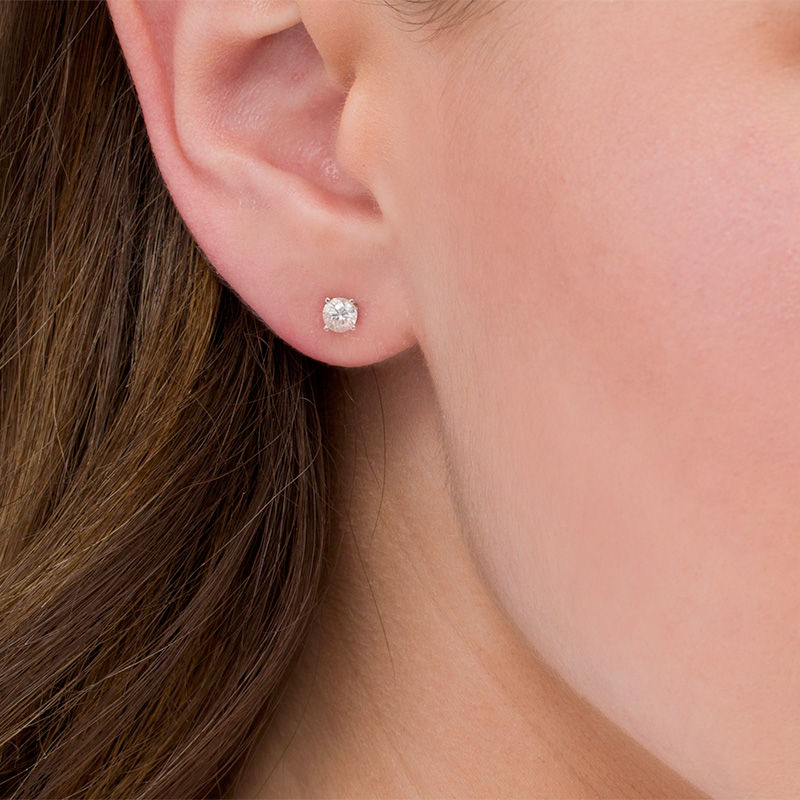 Main Image 2 of 1/2 CT. T.W. Diamond Solitaire Stud Earrings in 10K White Gold (J/I3)