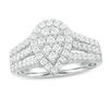 Thumbnail Image 1 of 0.95 CT. T.W. Pear-Shaped Multi-Diamond Frame Multi-Row Ring in 10K White Gold