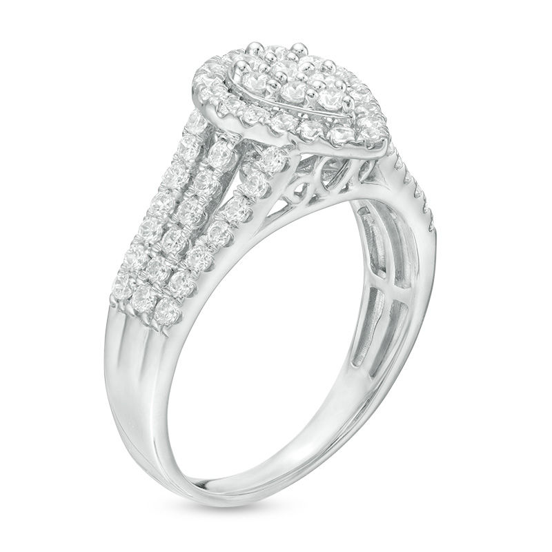 Main Image 3 of 0.95 CT. T.W. Pear-Shaped Multi-Diamond Frame Multi-Row Ring in 10K White Gold