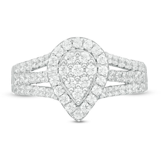 0.95 CT. T.w. Pear-Shaped Multi-Diamond Frame Multi-Row Ring in 10K White Gold