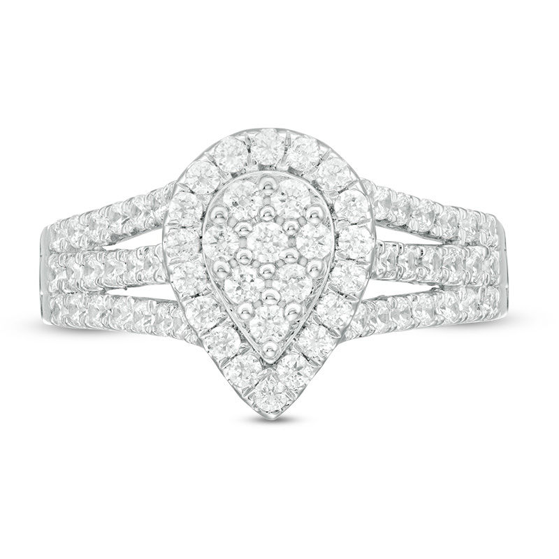 Main Image 4 of 0.95 CT. T.W. Pear-Shaped Multi-Diamond Frame Multi-Row Ring in 10K White Gold