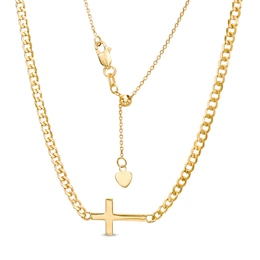 Sideways Cross Curb Chain Choker Necklace in 14K Gold - 17&quot;