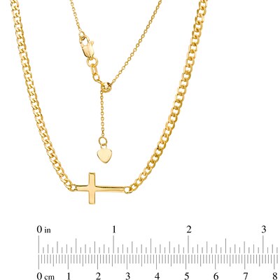 Sideways Cross Curb Chain Choker Necklace in 14K Gold - 17