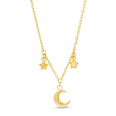 14k Two Tone Gold Polished Open-Backed Half Moon & Star Pendant 