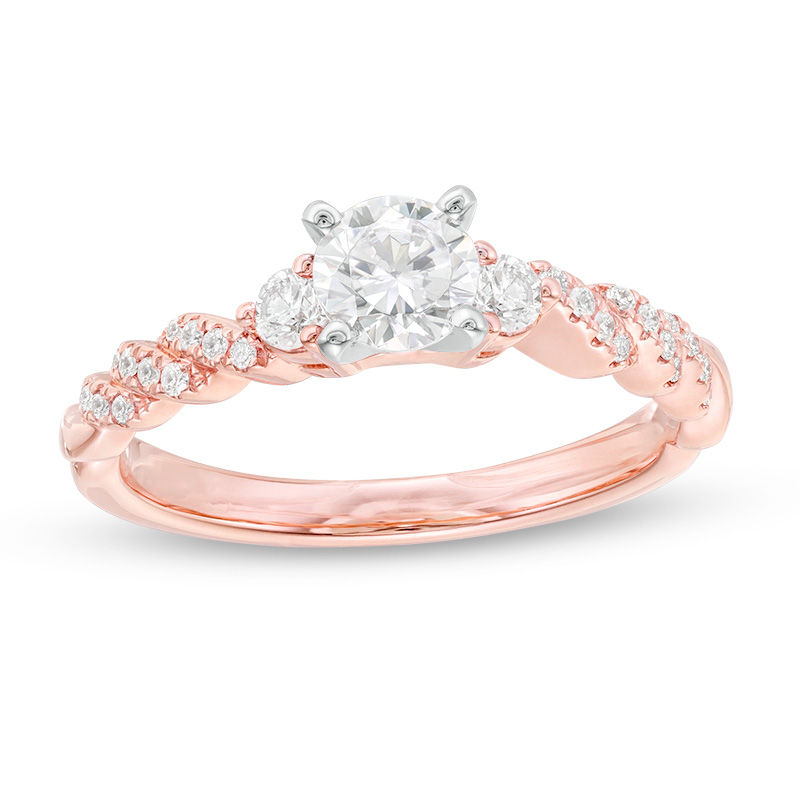 Main Image 1 of 3/4 CT. T.W. Diamond Three Stone Engagement Ring in 14K Rose Gold