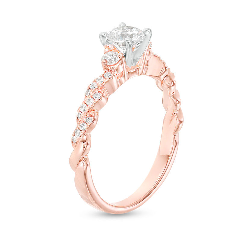 Main Image 2 of 3/4 CT. T.W. Diamond Three Stone Engagement Ring in 14K Rose Gold