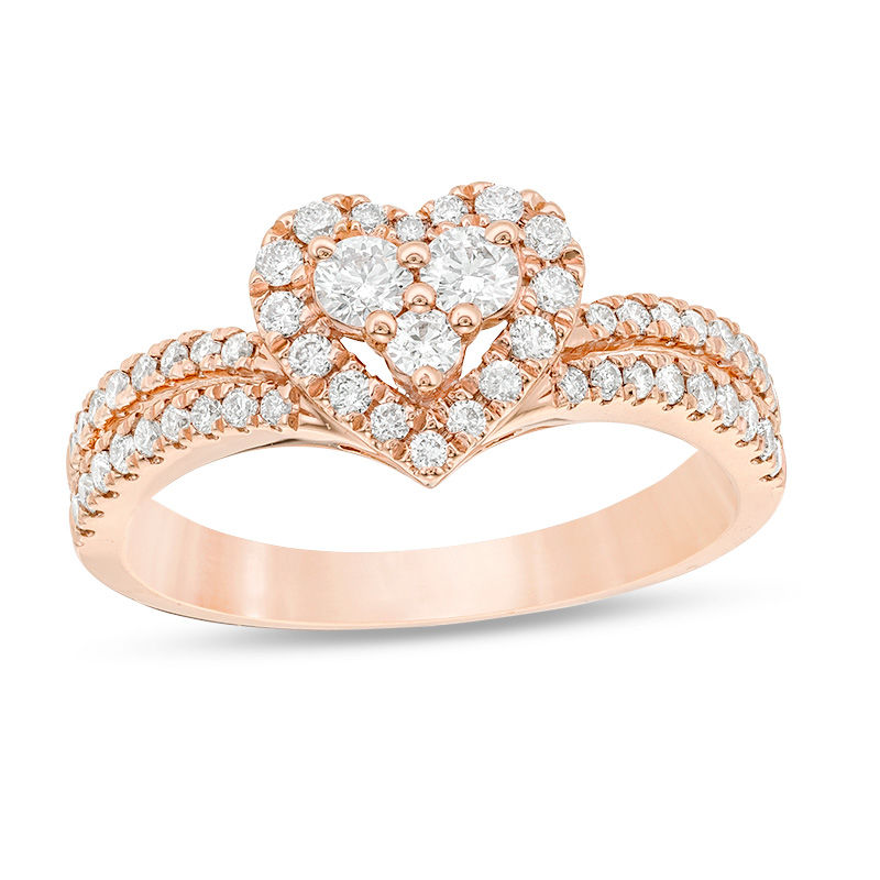 Main Image 1 of 5/8 CT. T.W. Composite Diamond Heart-Shaped Engagement Ring in 10K Rose Gold