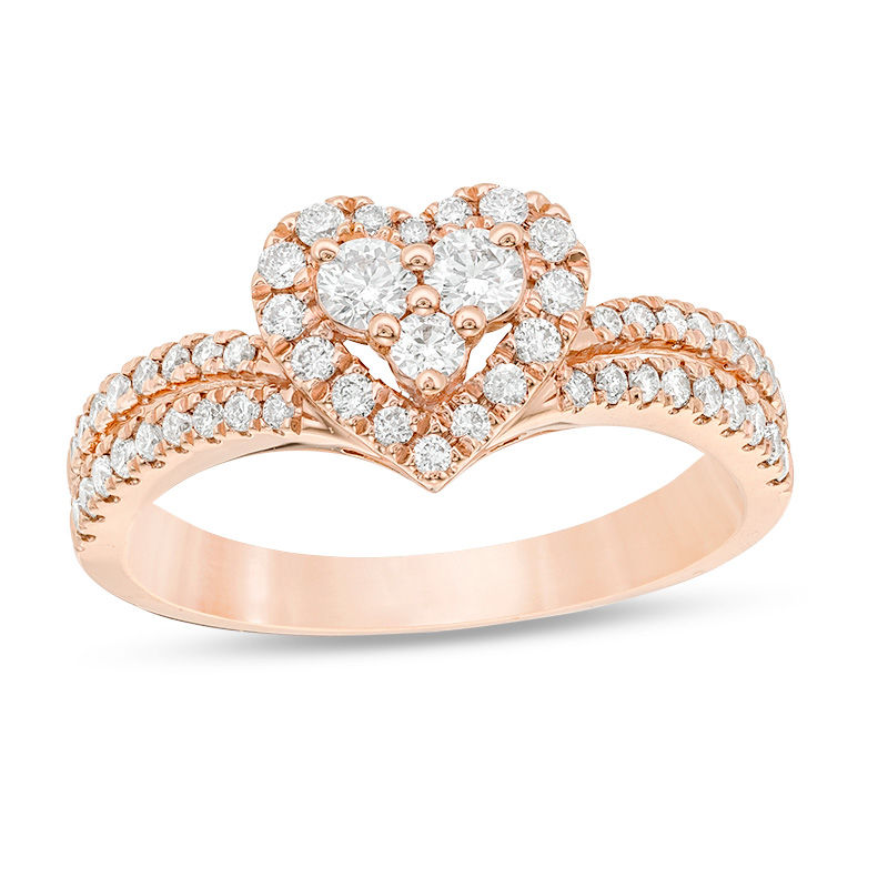 5/8 CT. T.W. Composite Diamond Heart-Shaped Engagement Ring in 10K Rose Gold