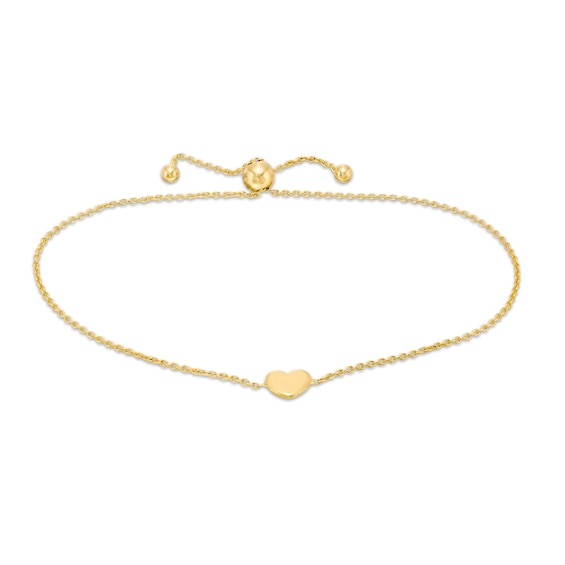 Heart Disc Bolo Bracelet in 14K Gold - 9.5"