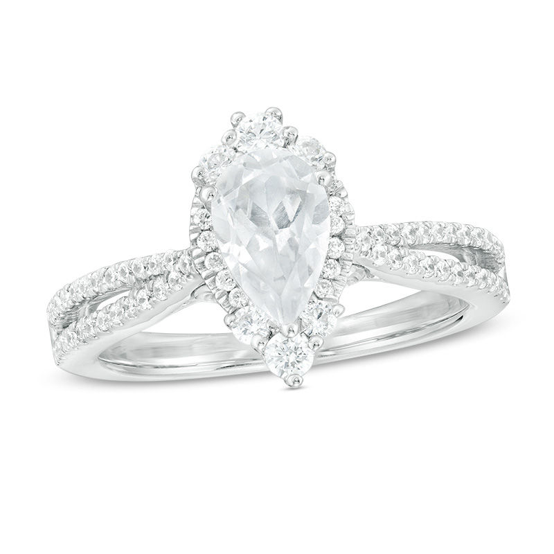 Main Image 1 of 1-1/3 CT. T.W. Certified Pear-Shaped Diamond Frame Engagement Ring  in 14K White Gold  (I/I1)