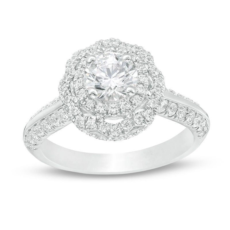 Main Image 1 of 1-1/2 CT. T.W. Diamond Scallop Frame Engagement Ring in 14K White Gold