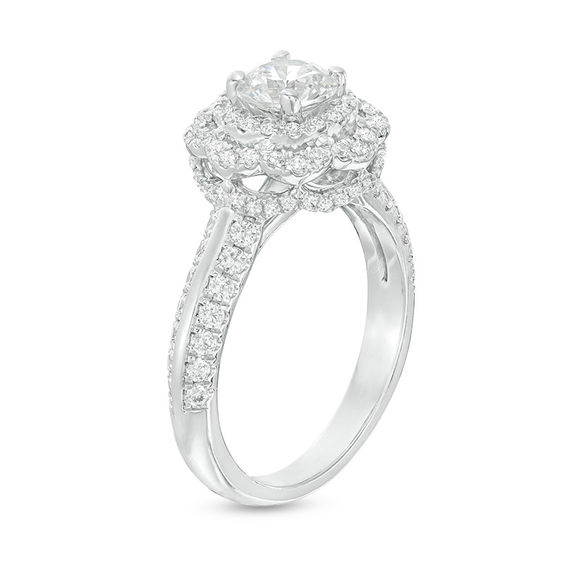 1-1/2 CT. T.w. Diamond Scallop Frame Engagement Ring in 14K White Gold