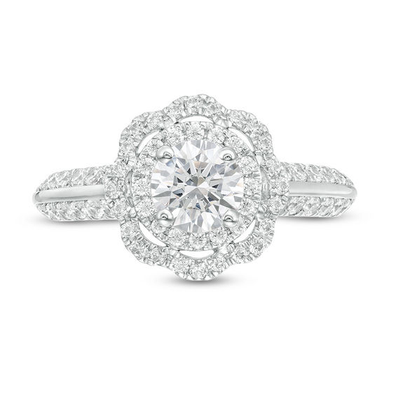 1-1/2 CT. T.w. Diamond Scallop Frame Engagement Ring in 14K White Gold