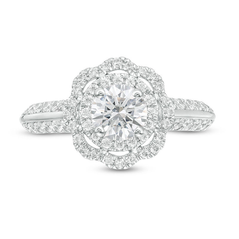 Main Image 3 of 1-1/2 CT. T.W. Diamond Scallop Frame Engagement Ring in 14K White Gold
