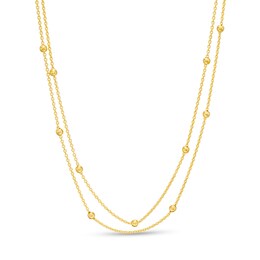 2.0mm Bead Station Double Strand Choker Necklace in 14K Gold - 17&quot;