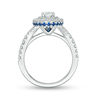 Thumbnail Image 3 of Vera Wang Love Collection 1-1/5 CT. T.W. Oval Diamond and Blue Sapphire Double Frame Engagement Ring in 14K White Gold