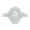 Thumbnail Image 4 of Vera Wang Love Collection 1-1/5 CT. T.W. Oval Diamond and Blue Sapphire Double Frame Engagement Ring in 14K White Gold