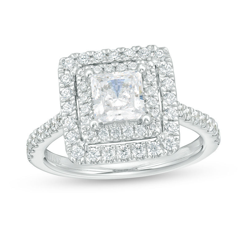 Vera Wang Love Collection 1-3/4 CT. T.W. Certified Princess-Cut Diamond Frame Engagement Ring in 14K White Gold (I/SI2)