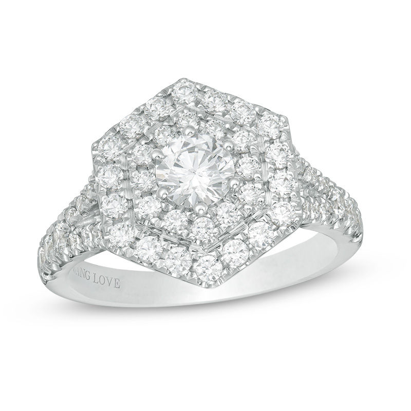 Main Image 1 of Vera Wang Love Collection 1-5/8 CT. T.W. Diamond Hexagon Double Frame Engagement Ring in 14K White Gold