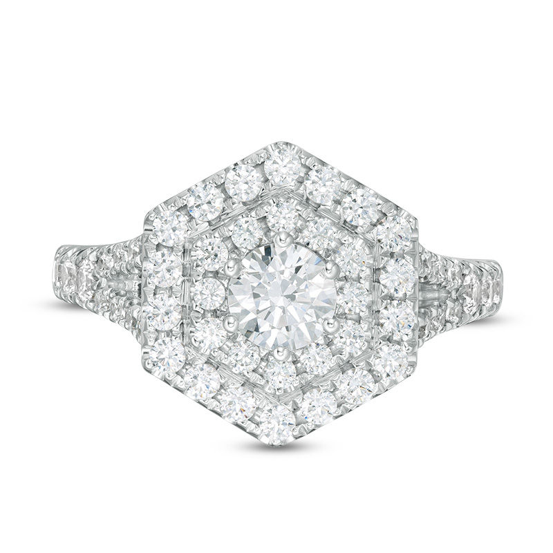 Main Image 4 of Vera Wang Love Collection 1-5/8 CT. T.W. Diamond Hexagon Double Frame Engagement Ring in 14K White Gold