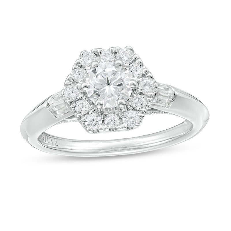 Main Image 1 of Vera Wang Love Collection 1 CT. T.W. Diamond Hexagon Frame Engagement Ring in 14K White Gold