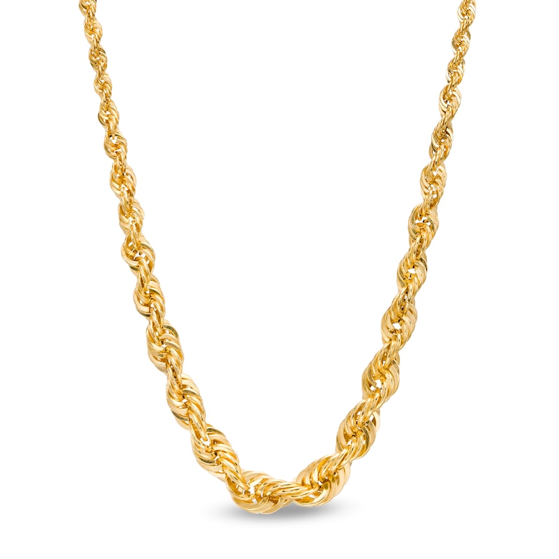 Main Image 1 of Adjustable Diamond-Cut Graduated Rope Chain Necklace in Hollow 14K Gold - 18"