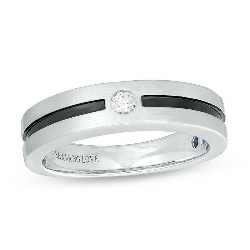 Main Image 1 of Vera Wang Men's 0.065 CT. Diamond Solitaire Wedding Band in 14K White Gold with Black Rhodium