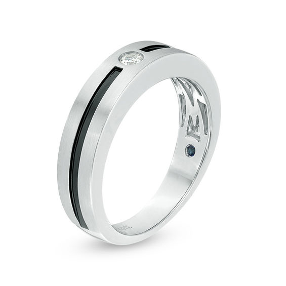 Vera Wang Men's 0.065 CT. Diamond Solitaire Wedding Band in 14K White Gold with Black Rhodium