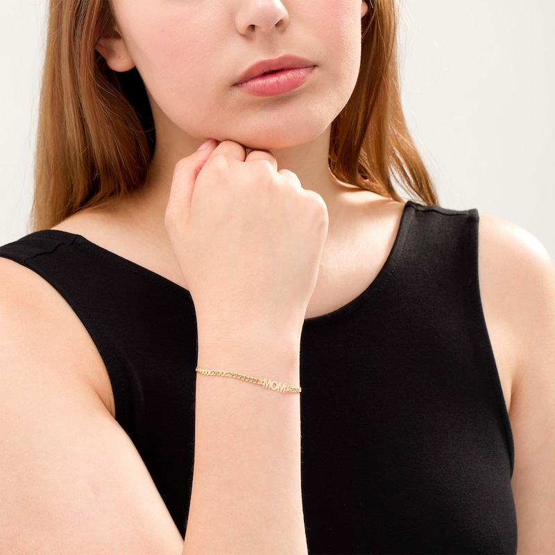Main Image 2 of "MOM" Curb Chain Bracelet in 14K Gold - 7.25"