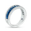 Thumbnail Image 2 of Vera Wang Love Collection 1/4 CT. T.W. Diamond and Baguette Blue Sapphire Multi-Row Wedding Band in 14K White Gold