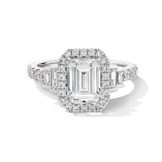 Vera Wang Love Collection 2-3/4 CT. T.w. Certified Emerald-Cut Diamond Frame Engagement Ring in 14K White Gold (I/Si2)