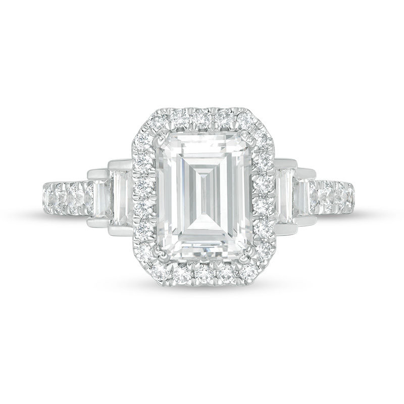 Vera Wang Love Collection 2-3/4 CT. T.W. Certified Emerald-Cut Diamond Frame Engagement Ring in 14K White Gold (I/SI2)