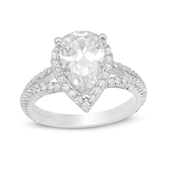 Vera Wang Love Collection 2-1/2 CT. T.w. Certified Pear-Shaped Diamond Frame Engagement Ring in 14K White Gold (I/Si2)