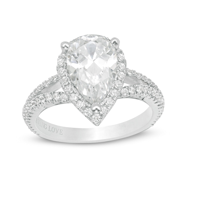 Main Image 1 of Vera Wang Love Collection 2-1/2 CT. T.W. Certified Pear-Shaped Diamond Frame Engagement Ring in 14K White Gold (I/SI2)