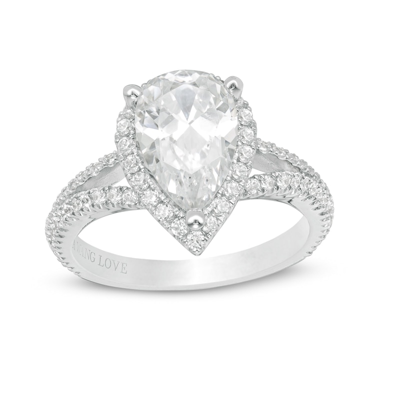 Vera Wang Love Collection 2-1/2 CT. T.W. Certified Pear-Shaped Diamond Frame Engagement Ring in 14K White Gold (I/SI2)