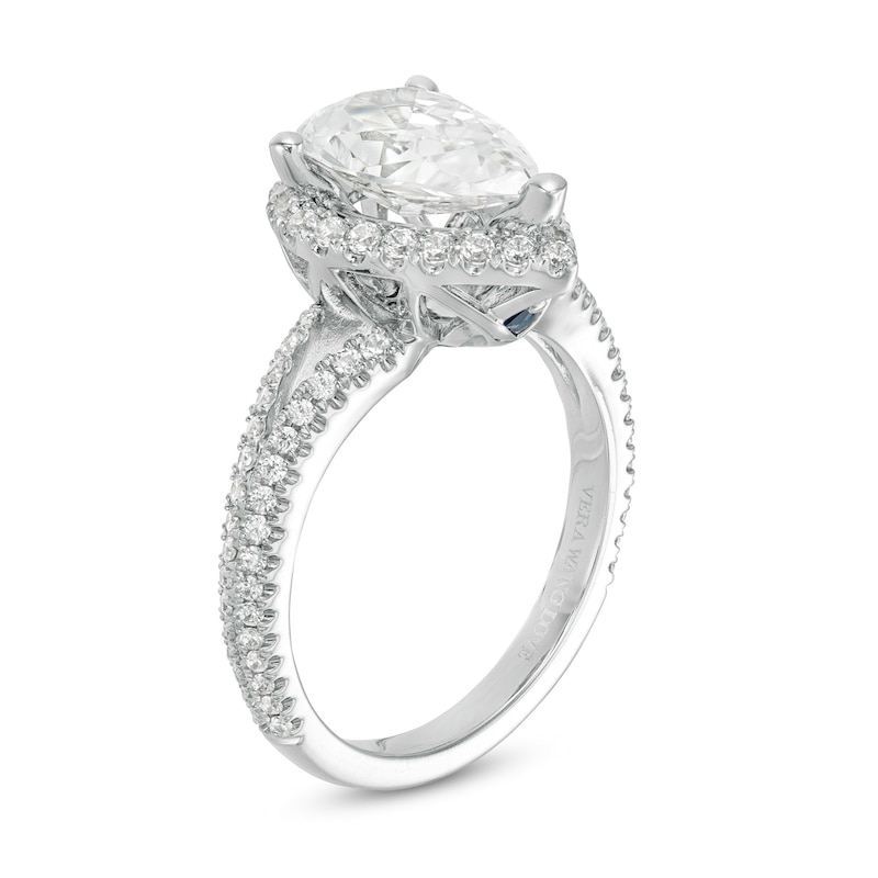 Vera Wang Love Collection 2-1/2 CT. T.W. Certified Pear-Shaped Diamond Frame Engagement Ring in 14K White Gold (I/SI2)