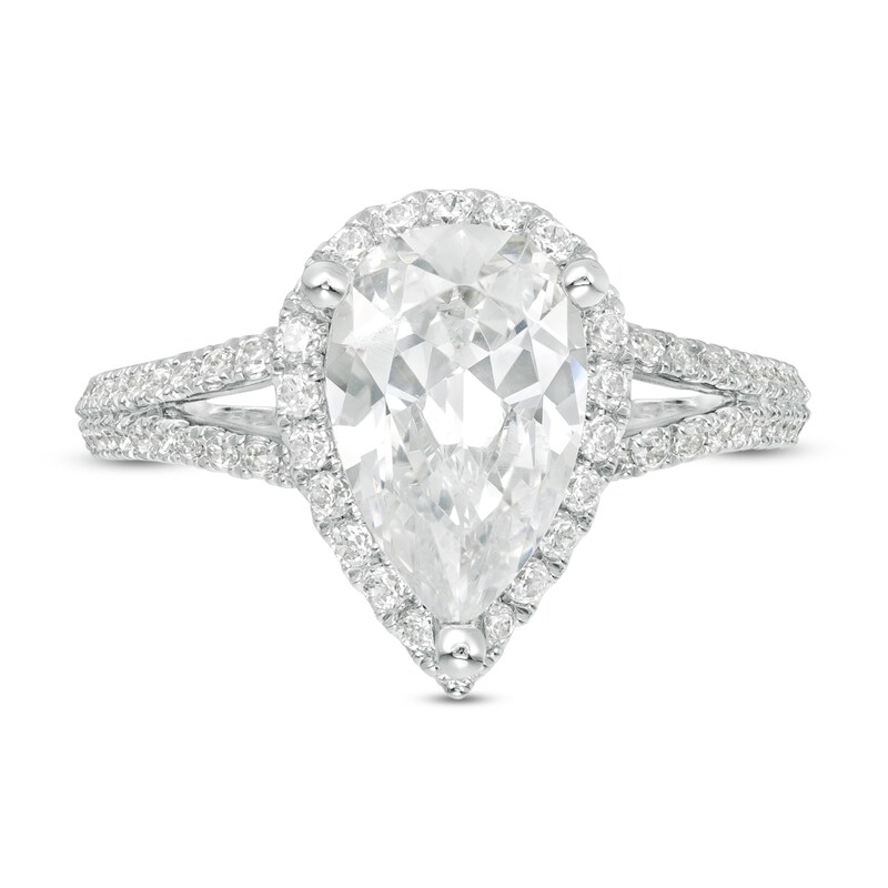 Main Image 4 of Vera Wang Love Collection 2-1/2 CT. T.W. Certified Pear-Shaped Diamond Frame Engagement Ring in 14K White Gold (I/SI2)
