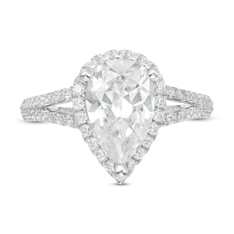 Vera Wang Love Collection 2-1/2 CT. T.W. Certified Pear-Shaped Diamond Frame Engagement Ring in 14K White Gold (I/SI2)