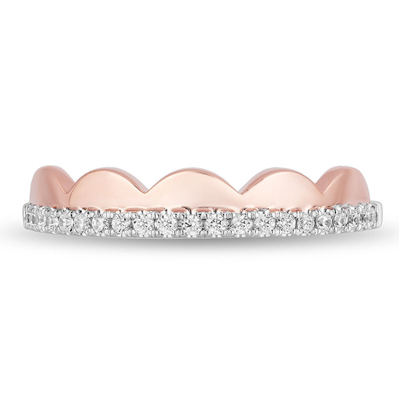 Main Image 4 of Enchanted Disney Ariel 1/8 CT. T.W. Diamond Scalloped Wedding Band in 14K Two-Tone Gold