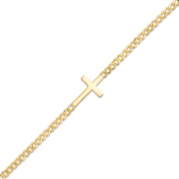 Sideways Cross Curb Chain Bracelet in 14K Gold - 7.25"